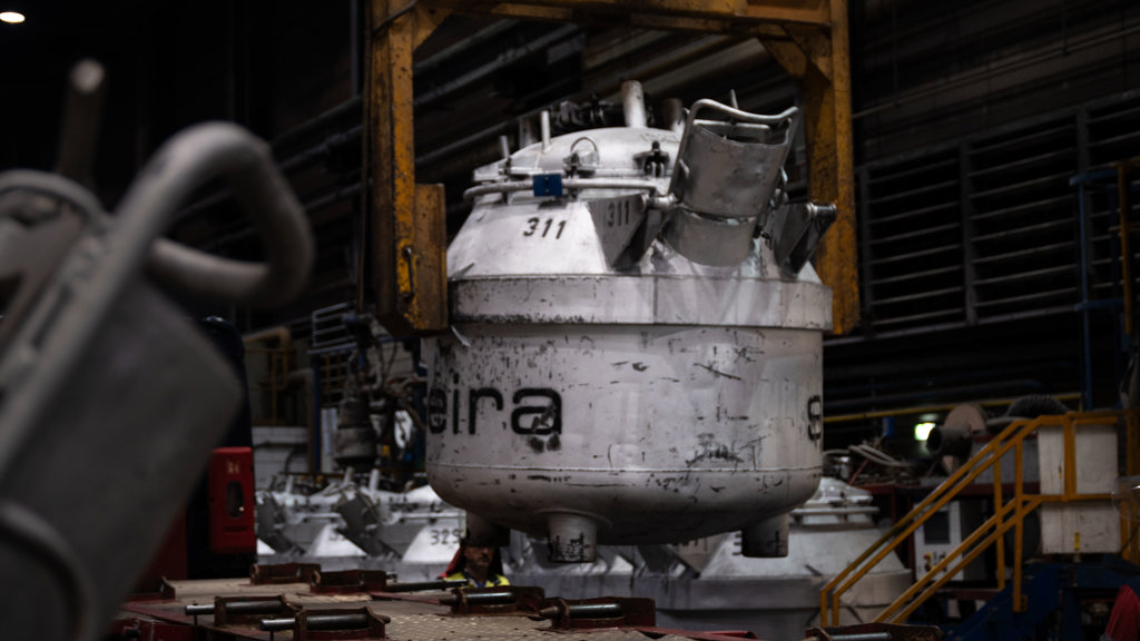 Heavy machinery inside of Speira’s plant in Deizisau during an aluminium production stage.