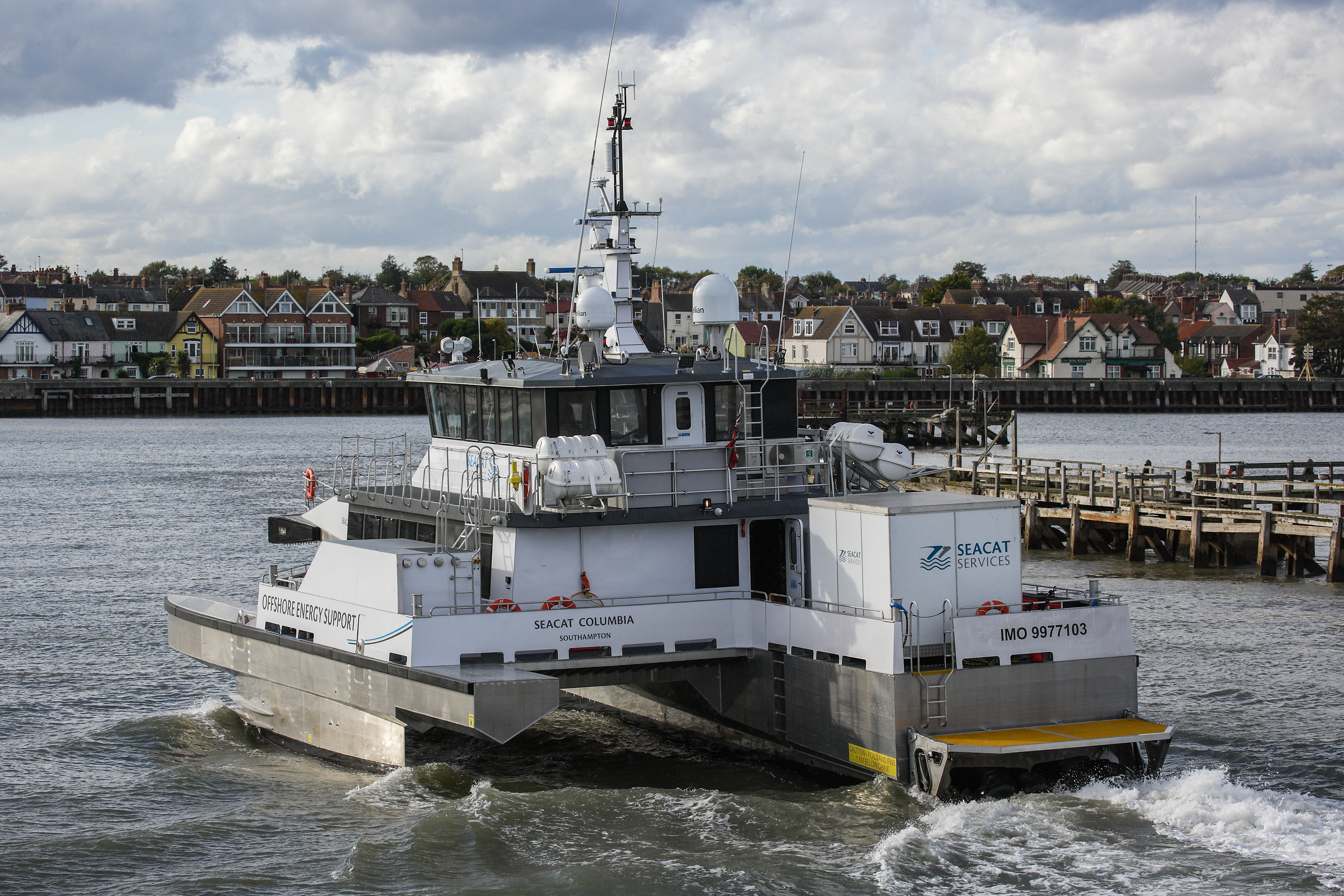 The “Seacat Columbia” ship sailing across the sea.