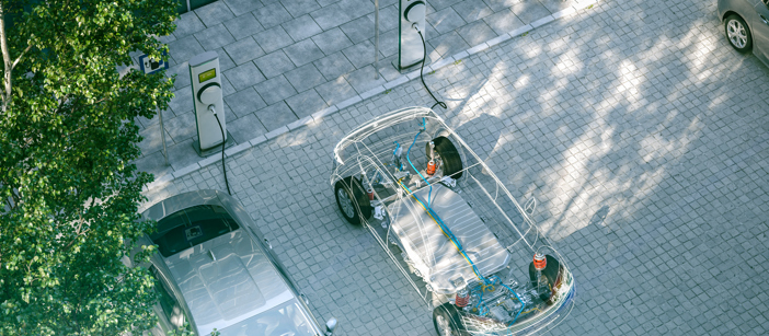Exemplary depiction of an electric car, visualising how it’s charged.