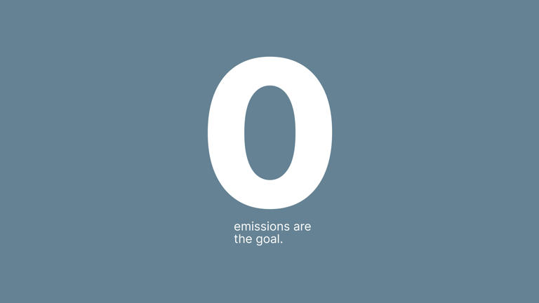 “Zero emissions are our goal.” geschrieben vor einem blauen Hintergrund.