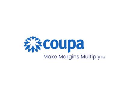 Das Logo von „Coupa“ mit der Unterzeile „Make margins multiply“.