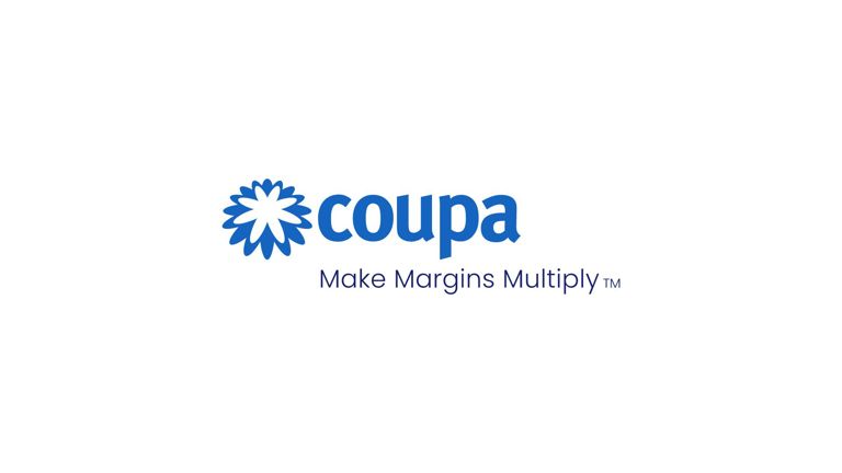 Das Logo von „Coupa“ mit der Unterzeile „Make margins multiply“.