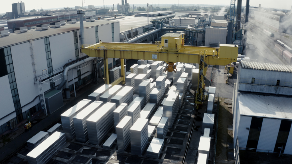 Containers stacked on top of each other at one of Speira's aluminium plants.