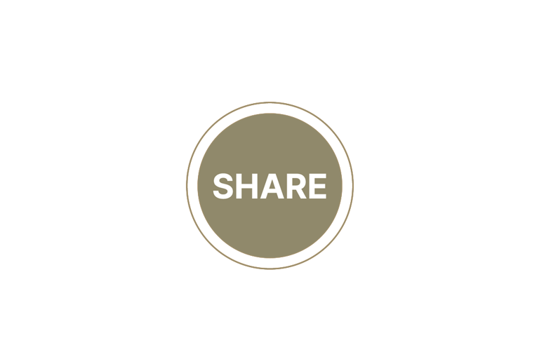 Das Wort „share“ steht in einem dunkelbeigen Kreis.
