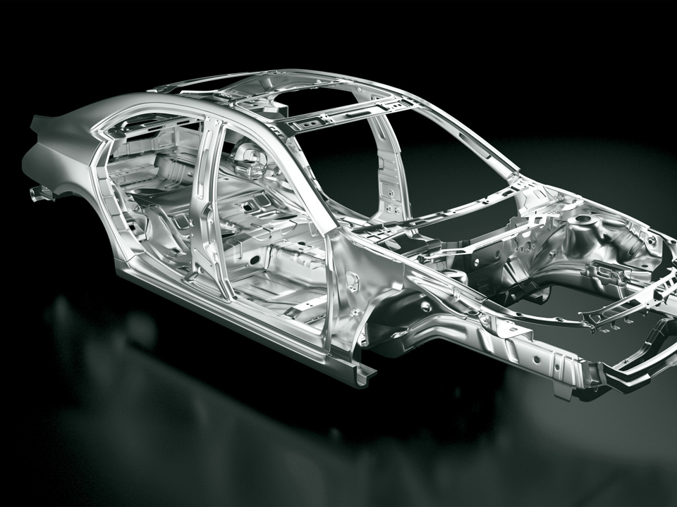 Schematic depiction of a car’s hull and inside metal components.