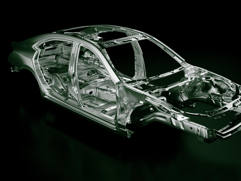 Schematische Darstellung des Rumpfes und der inneren Metallteile eines Autos.