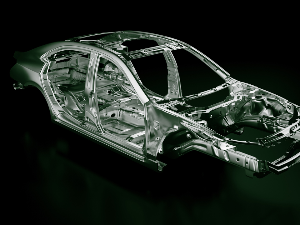 Schematic depiction of a car’s hull and inside metal components.