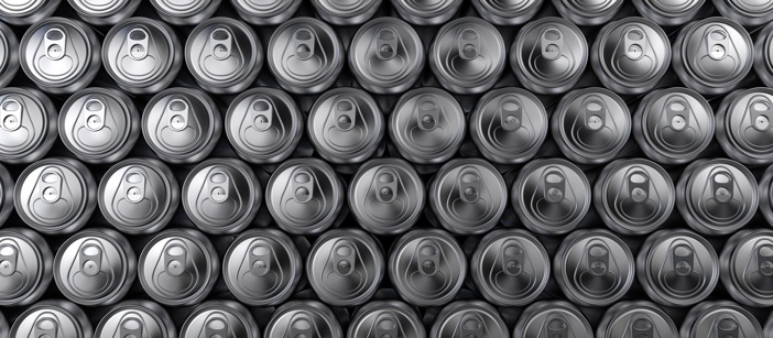 Beverage Cans lined up in a bunch.